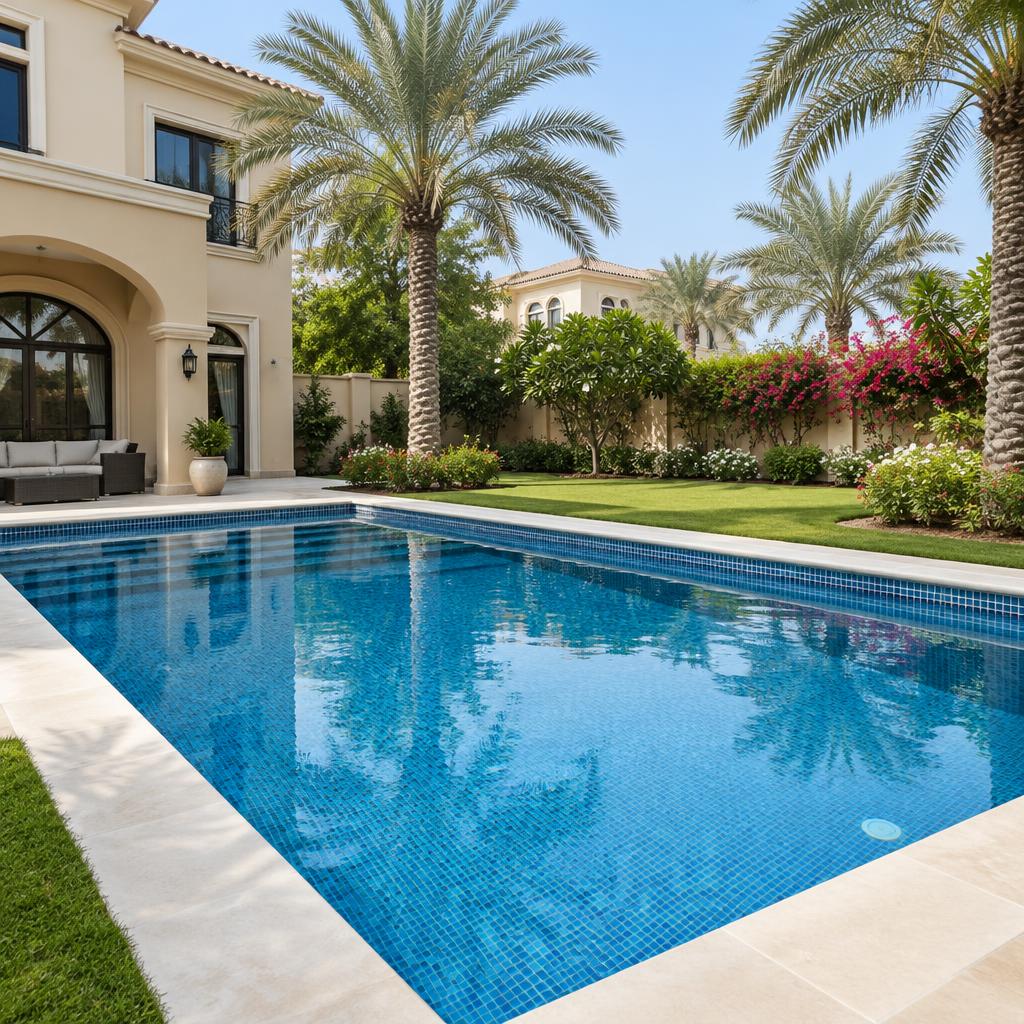Renewed mosaic pool and garden – villa pool and garden inspiration